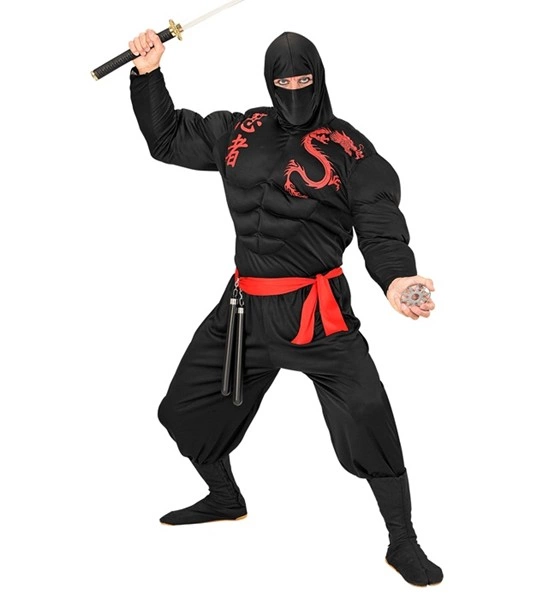 SUPER NINJA MUSCLE" (chemise à capuche musclée, masque, pantalon, ceinture)