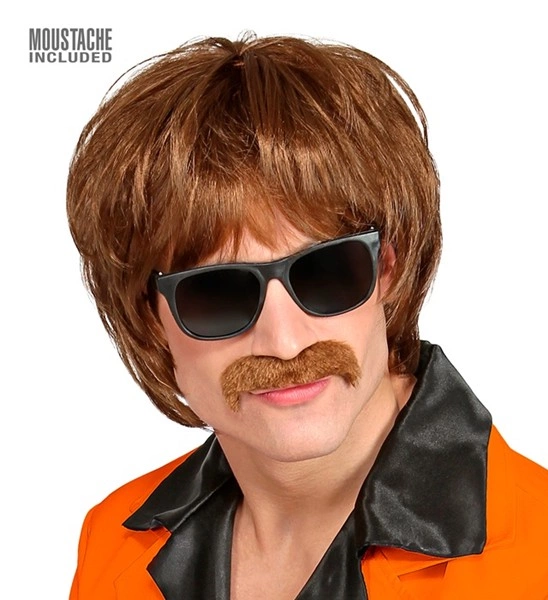 "PERRUQUE STYLE ANNEES 60 MOD SHAG AVEC MOUSTACHE" en boîte