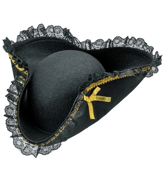 "TRICORNE AVEC GARNITURE DENTELLE ET OR" en feutre