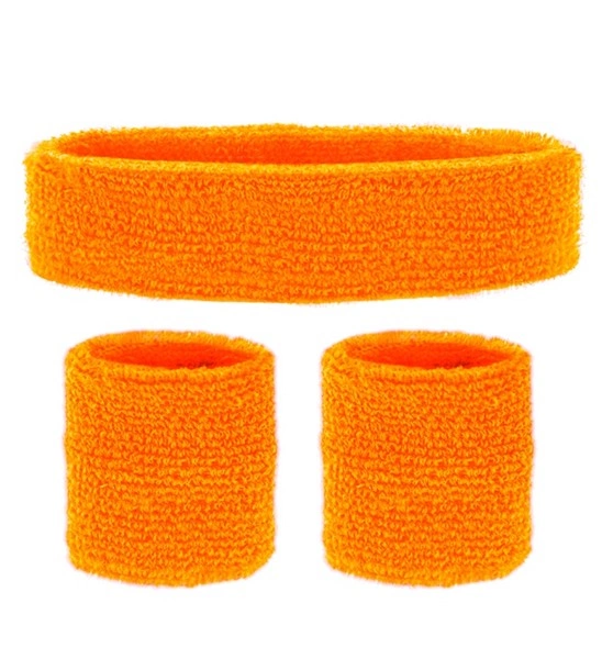 "SET COMPLET DE BANDEAUX ORANGES NEON" (bandeau,2 bandeaux de poignets)