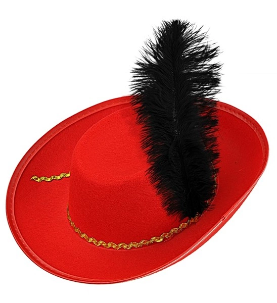 "CHAPEAU DE MOUSQUETAIRE AVEC PLUME ROUGE" feutre ENFANTS