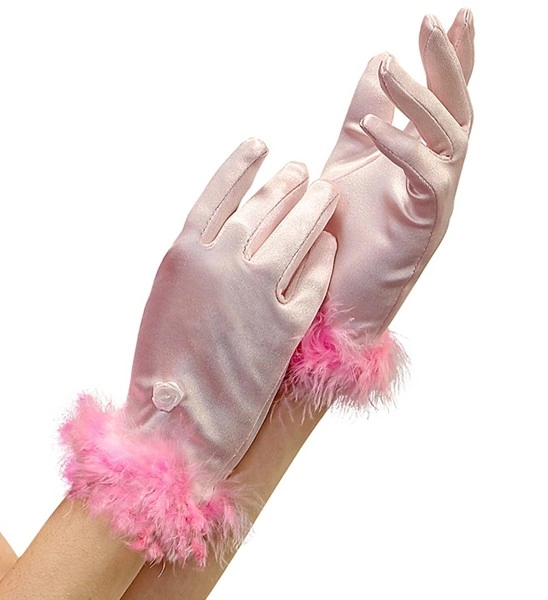 "GANTS ROSE EN SATIN AVEC FINITION EN MARABOU" taille enfant