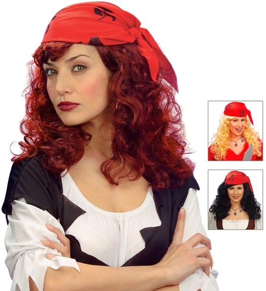 "PERRUQUE PIRATE FILLE AVEC FOULARD" en sachet - 3 couleurs au choix