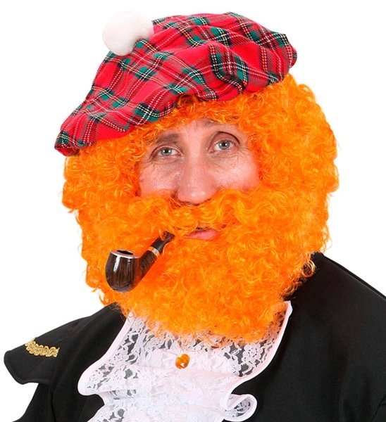 "PERRUQUE ET BARBE BOUCLEES ÉCOSSAIS ET IRLANDAIS" orange - en sachet