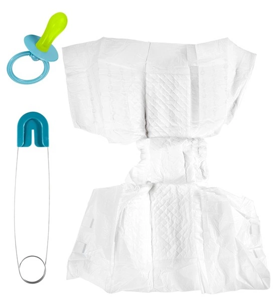 "SET BEBE BLEU" (couche, épingle de sécurité, sucette)