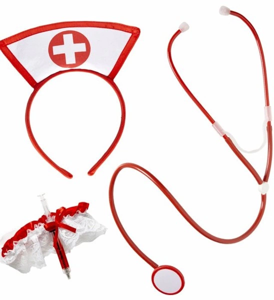 "SET INFIRMIERE" (coiffe, jarretière avec seringue, stethoscope)