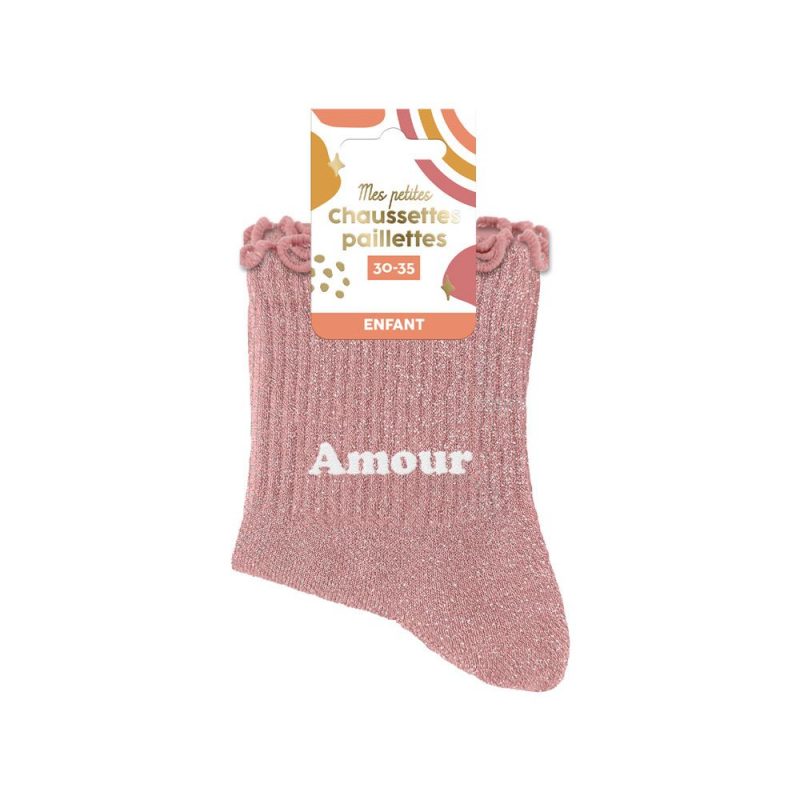 CHAUSSETTES PAILLETTES AMOUR 6 - 10 ANS FILLE.