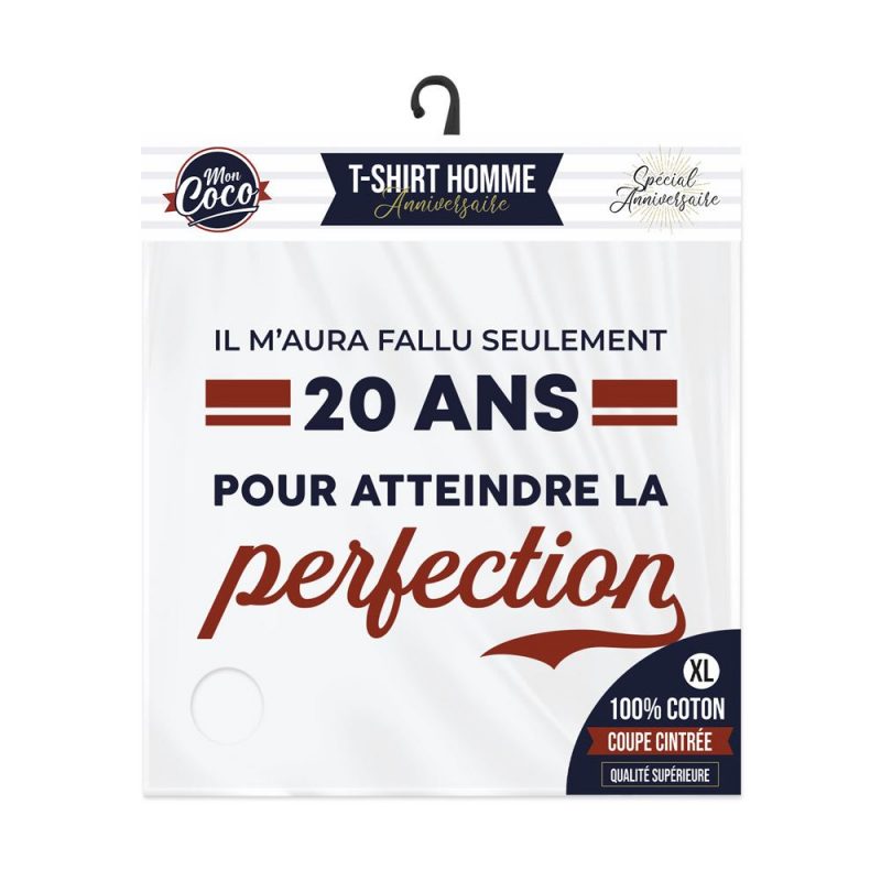 T SHIRT "IL M AURA FALLU SEULEMENT 20 ANS POUR ATTEINDRE LA PERFECTION" HOMME XL .