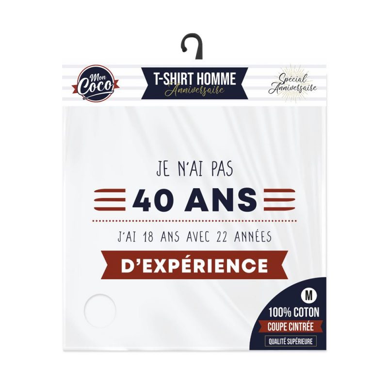T SHIRT "JE N AI PAS 40 ANS 18 ANS AVEC 22 ANNEES D EXPERIENCE" HOMME M.