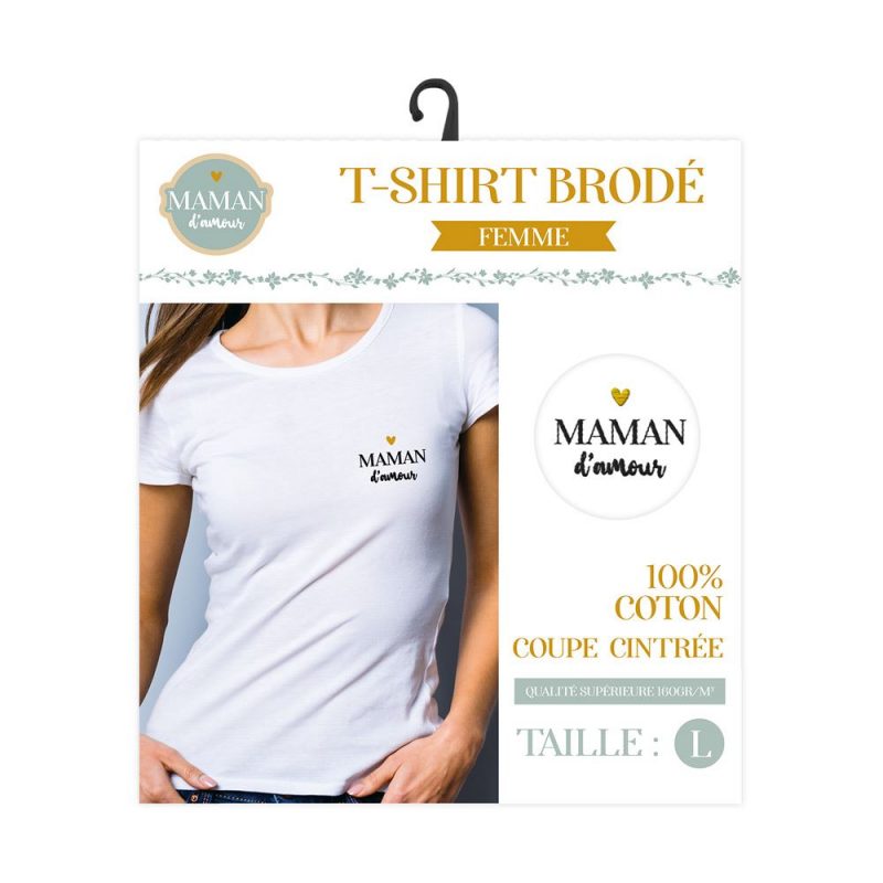 T SHIRT BRODE "MAMAN D'AMOUR" TAILLE L.