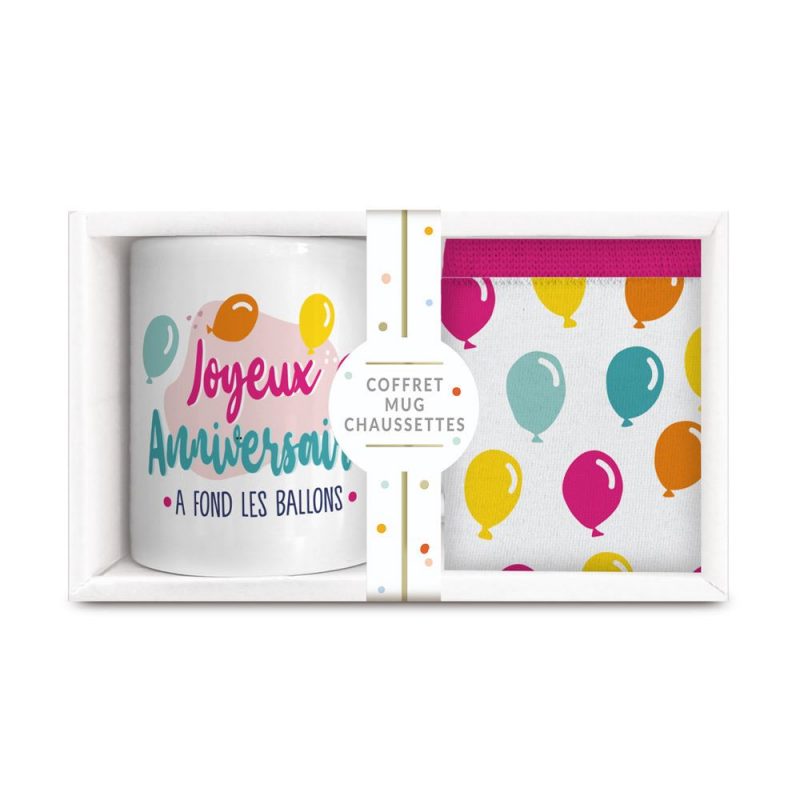 COFFRET MUG CHAUSSETTES ANNIVERSAIRE FEMME.