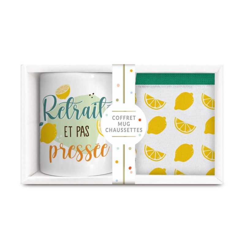 COFFRET MUG CHAUSSETTES RETRAITE FEMME.