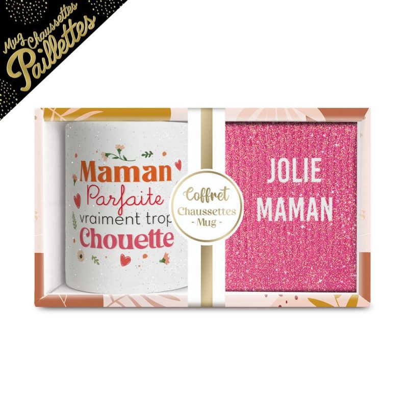 COFFRET MUG CHAUSSETTES PAILLETTES AFFECTIF JOLIE.
