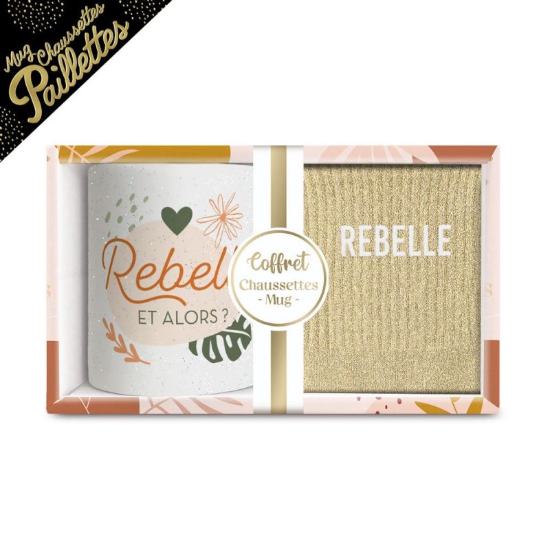 COFFRET MUG CHAUSSETTES PAILLETTES REBELLE .