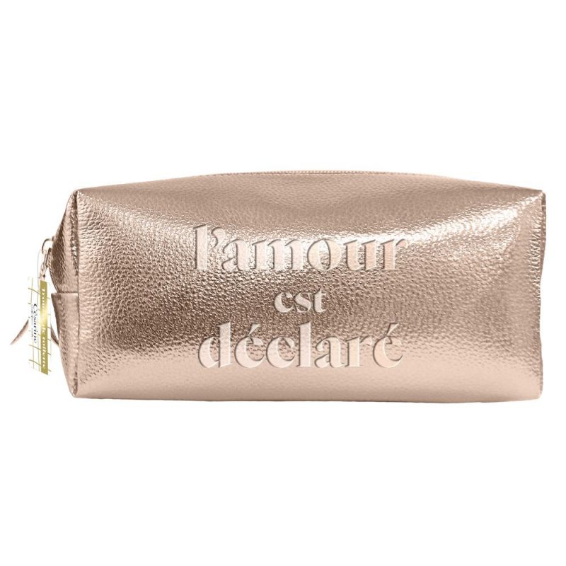 TROUSSE DE TOILETTE CUIR METAL ROSE DORE.