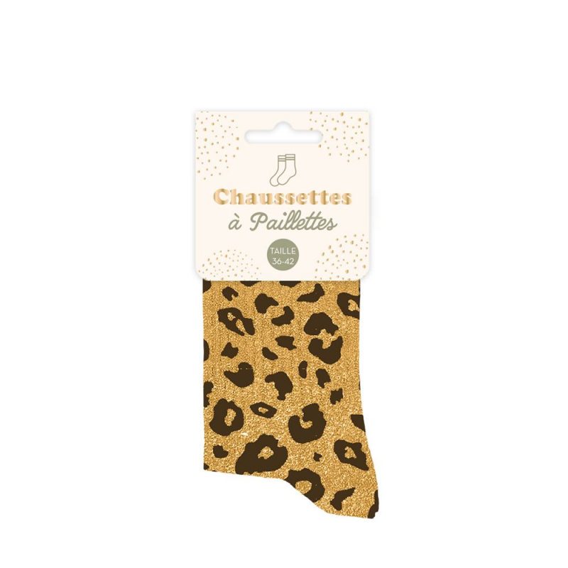 CHAUSSETTES COURTES PAILLETTES JAUNE LEOPARD.