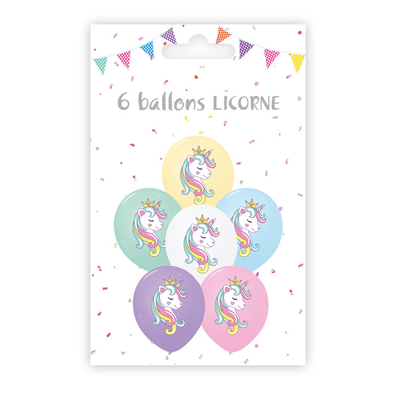 Sachet 6 ballons imprimés Licorne