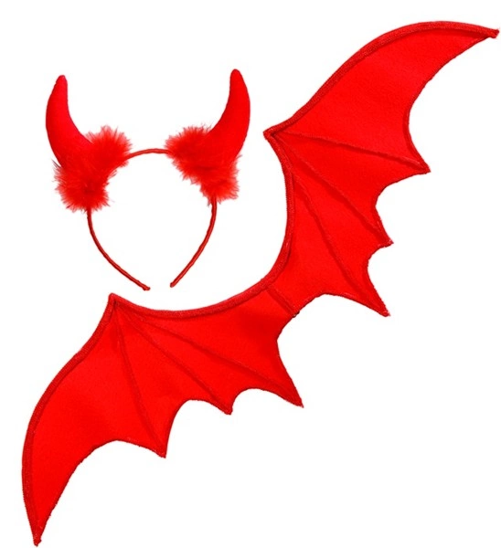 "DEMON FEMME ROUGE" set déguisement (ailes, cornes)