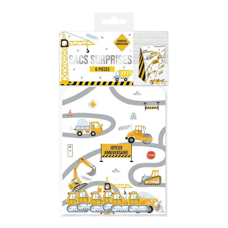 SACHET 6 SACS SURPRISES ANNIVERSAIRE CHANTIER.